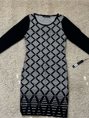 Ivanka Trump Black and White Geometric Long Sleeve Knit Dress
New with Tags